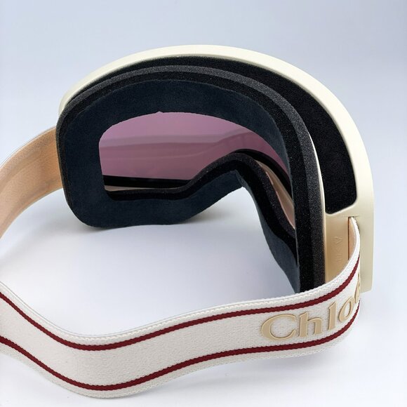 NEW Chloe CH0072S 001 White Beige Violet Mirror Zeiss Ski Mask Women Sunglasses - Picture 8 of 16